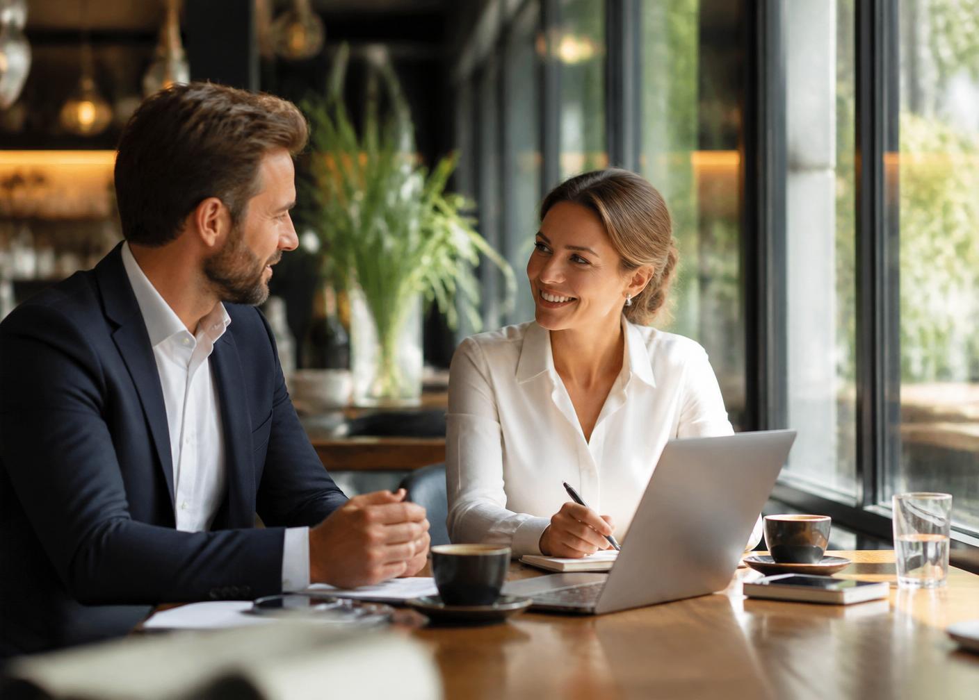Two professionals meeting for coffee to discuss a referral